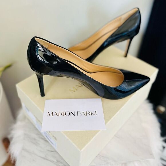 MARION PARKE Must Have Pointed Toe Patent Leather Pump Heel Black, Euro 42 NWT - Picture 1 of 17